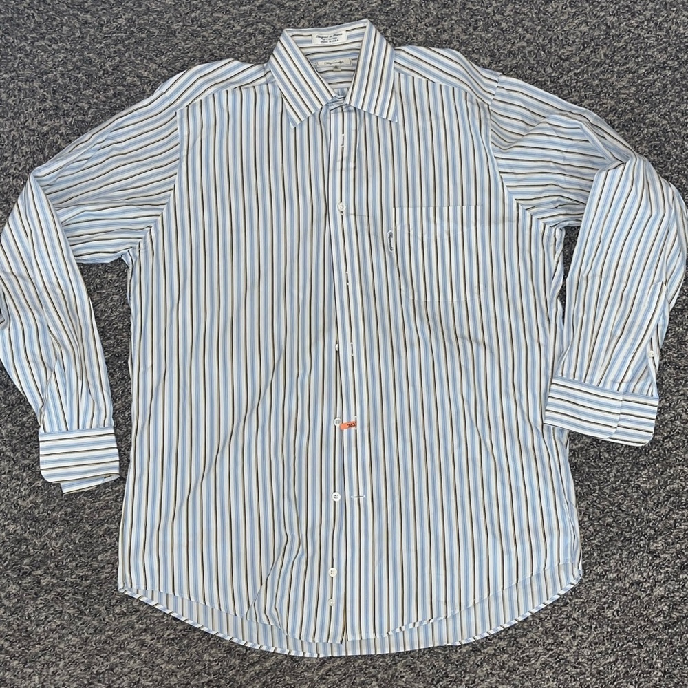 Faconnable Mens Shirt 100% Cotton Long Sleeve Multicolor Stripes Size 16L